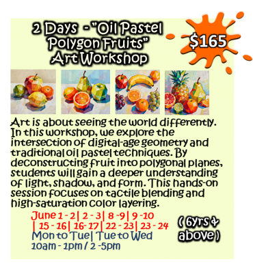 2 Days -” Oil Pastel Polygon Fruits” Art Workshop