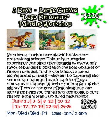 3 Days - Large Canvas “Lego Dinosaurs"   Painting Workshop
